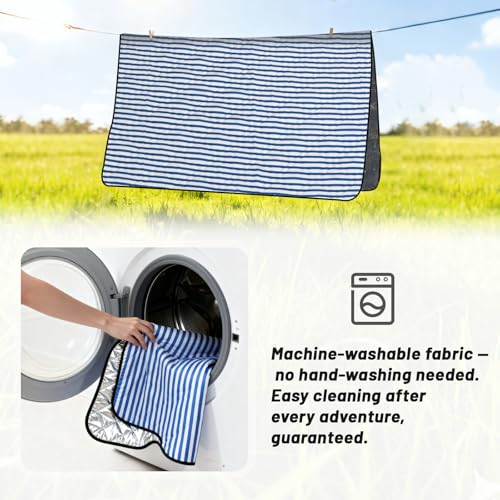Large Waterproof Picnic Blanket 80"x80" – Extra Large Outdoor Mat for Beach, Park, Grass, Lawn, Camping, Sandproof & Portable, Foldable Rug, Wedding Registry Gift for Family & Travel - color: Chatham Blue Pinstripe
