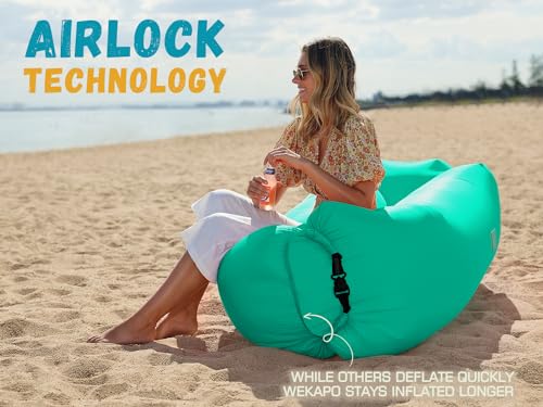 WEKAPO Inflatable Couch Air Lounger Chair - Camping & Beach Accessories, Portable Blow up Sofa for Hiking, Lawn, Indoor/Outdoor Movies & Music Festivals. Lightweight and Easy to Set Up Air Hammock - color: Turquoise