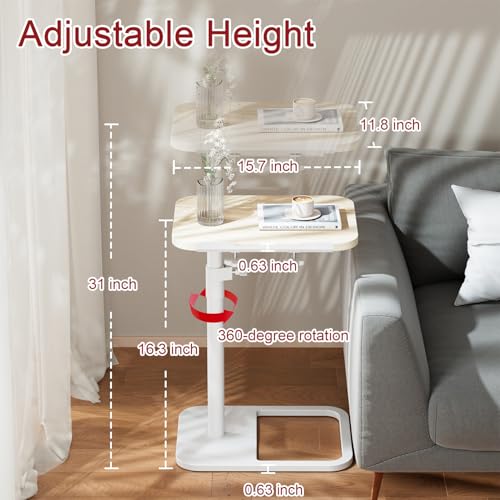 GOYLSER TV Tray Table for Couch, Height Adjustable/360° Swivel/180° Flip-Over Panel Design C-Shaped End Table, Sofa End Side Table with Phone & Tablet Slot for Eating, Laptop, Couch (Natural) - color: Natural, style: Tilt C Table