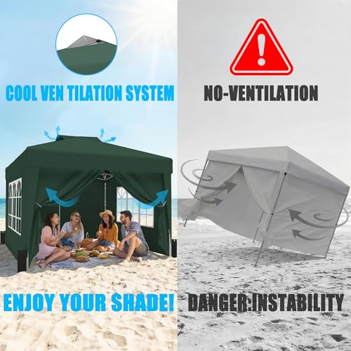 SANWAY 10x10 Pop Up Canopy Tent with Sidewalls x 4 – Easy Setup Canopy Tent, Waterproof, UV-Resistant, Portable with Carry Bag for Outdoor Events, Camping, and Backyard Parties – Dark Green - color: Dark Green