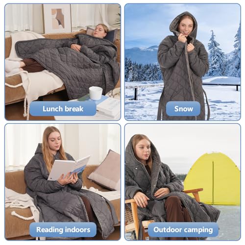 Portable Heated Battery Blanket Cordless Heated Blanket Wireless Wearable Heated Blanket Recharge for Women,20000mah,Electric Throw Blanket Snuggle Heated Coat Hoodie Heating Robe for Outside 45"x32"