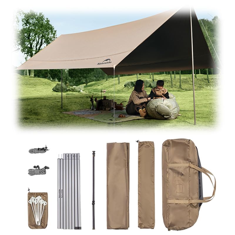 Naturehike PU18000MM+ Heavy Duty Waterproof Camping Tent Tarp with Poles, 12x16ft 6-12 Person Large Camping Awning, Anti-UV UPF2000+ Camping Sun Shelter Canopy for Travel, Beach, Car Camp - size: Small