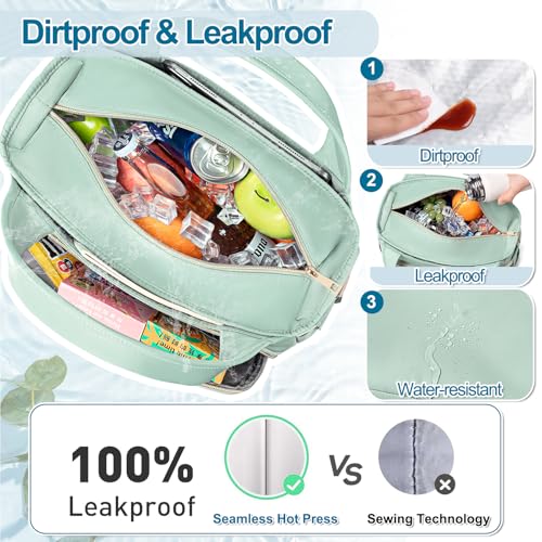 Lunch Bag Lunch Box Women - Insulated Lunch Tote Bag for Women Men, Leakproof Large Womens Lunch Bags for Work, Lunch Cooler Bag for Adult with Side Pocket for Picnic, Hiking, Beach (Green) - color: Green