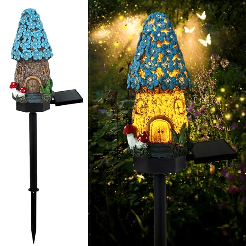 Mushroom Solar Lights Outdoor, Waterproof Fairy Houses Mushroom Garden Decor Decorative Solar Powered Garden Stake Lights for Outside Lawn Walkway Patio Yard (Blue) - color: Blue