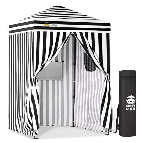 CROWN SHADES 5x5 Pop Up Changing Tent, Patented One-Push Center Lock Portable Changing Room, Privacy Canopy for Camping, Poolside, Beach, Photoshoots, Black/White - color: Black/White, size: 5X5 FT