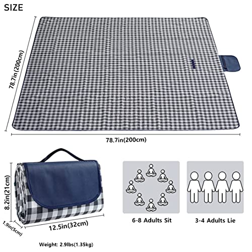 K Y KANGYUN Outdoor Picnic Blankets 80" x 80", Extra Large Beach Blanket, Foldable Lightweight Waterproof Sand Mat, Picnic Blanket for Beach Camping Hiking Park Patio (Dark Blue, 80x80 inch) - color: Blue, size: 6'8" x 6'8"