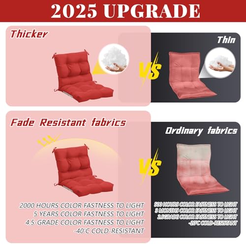 Marsui 4 Pcs Outdoor Indoor High Back Chair Cushions Patio Furniture Tufted Pillow with Ties Water-Resistant Replacement Outdoor Rocking Chair Cushions, 42 x 21 Inches (Red,Solid Color) - color: Red, size: Solid Color