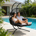 Double Egg Swing Chair with Stand, Oversized 2-Person Indoor Outdoor Hanging Hammock Chairs with Cushion, Wide and Large Comfy Loveseat, Sturdy Porch Swings for Bedroom, Balcony, Garden (Black)