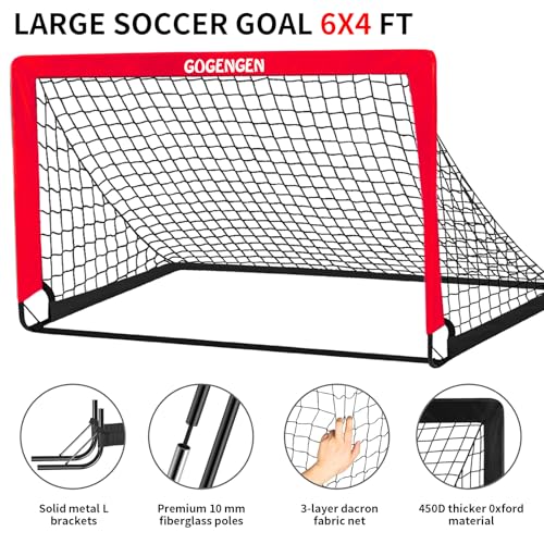 Soccer Goal, 2 of 6x4 Soccer Goals for Backyard with Soccer Net, Soccer Ball, Target, Cones, Soccer Training Equipment for Toddler Kids Youth - color: Red