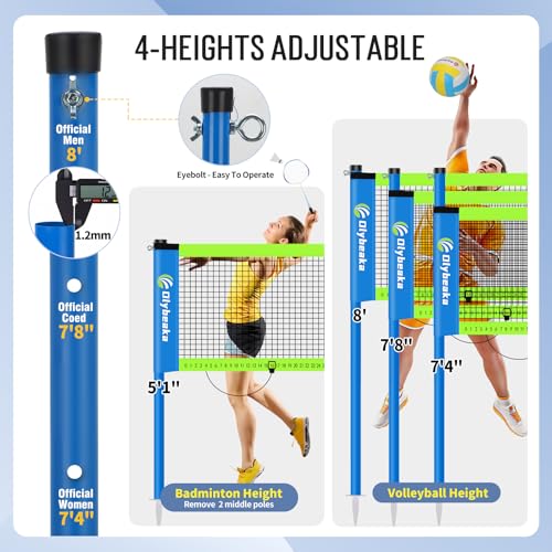 Portable Volleyball & Badminton Combo Net Set for Backyard Beach with 2 Nets (20ft and 32ft), Adjustable Poles, PU Volleyball, Aluminum Rackets and Carry Bag, Quick Setup & Durable - color: Blue