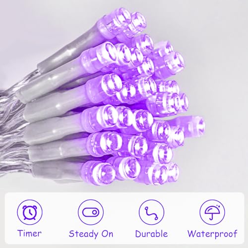 cshare String Lights Outdoor Waterproof 9.8ft 30 LED, Purple Fairy Lights Battery Operated with Timer Clear Wire for Indoor & Outdoor Christmas Halloween Decorations Garland Party Garden - color: Purple