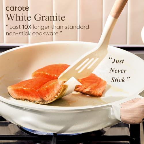 CAROTE 14 Pcs Pots and Pans Set Nonstick,Cookware Set Kitchen Cooking Set with Utensil and Pan Protectors Mothers Day - color: Cream White