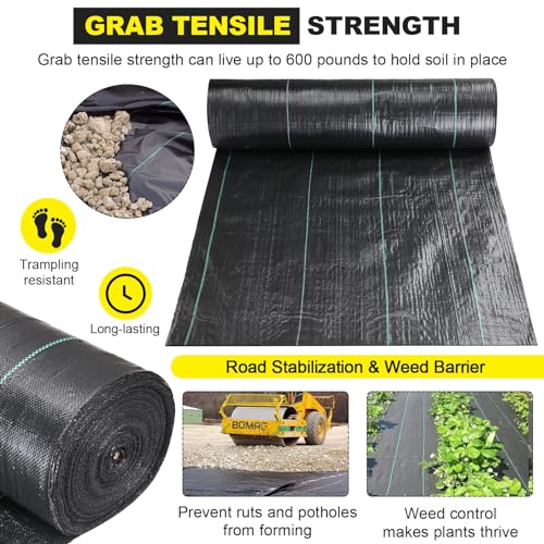 DWALE Driveway Fabric, 4x300 ft Polyethylene 4OZ Woven Black Weed Barrier Fabric for Erosion Control, Landscaping & Construction Projects - size: 4x300 Ft-4oz