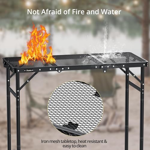 Anbte 3ft Tri-fold Grill Table, 2 Adjustable Heights Max 29.5" Sturdy Metal Grill Table with Storage Bag, Heat-Resistant Tabletop, Portable Handle for Cooking BBQ Outdoor Travel, 35" x 16", Black - size: 35.4“L x 16"W x 29.5H"