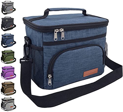 ExtraCharm Insulated Lunch Bag for Women/Men - Reusable Lunch Box for Office Picnic Hiking Beach - Leakproof Cooler Tote Bag Organizer with Adjustable Shoulder Strap for Adults - Blue - color: Azure Blue