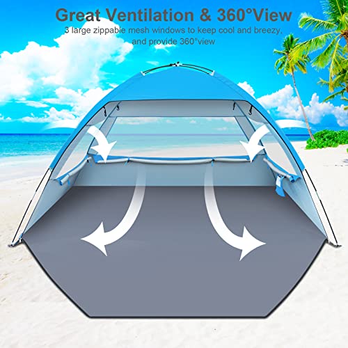 Gorich Beach Tent Sun Shelter for 3/4/6/8/10 Person with UPF 50＋ UV Protection, Lightweight & Easy Setup Beach Shade Canopy, Portable Beach Shade Tent Beach Cabana - color: Blue, size: 3 Person