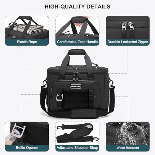 Hulongo Insulated Foldable Collapsible Cooler Bag Soft Sided Cooler for Picnic, Camping, Grocery Shopping, Beach, 30L - color: black