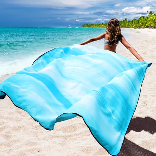 WIWIGO Beach Blanket Waterproof Sandproof Beach Mat 79" X 83"/10'x9'for 2-8 Adults Quick Drying Outdoor Picnic Mat Beach Accessories for Travel, Camping, Hiking - color: Blue and White Splattered With Color, size: 120" X 108"（1-8person）