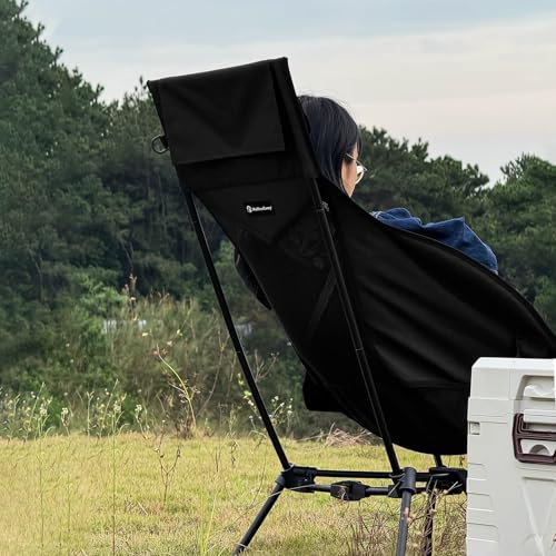 MellowCamp High Back Camping Chair, Oversized Comfort Design Collapsible Camp Chair with Pillow (Black) - color: High Back Black