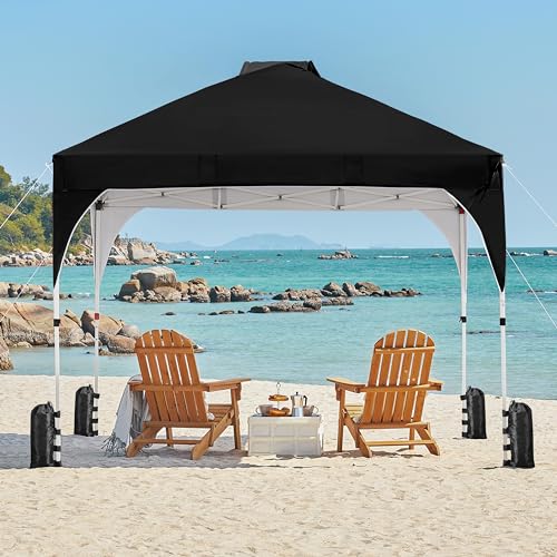 Yaheetech 10x10 Pop Up Canopy Tent with Vent, Easy Set Up Tent, Instant Sun Shelter Canopy with Wheeled Bag, 4 Sandbags, 12 Stakes & 4 Ropes, for Parties, Beach, Outdoor, Black - color: Black, size: 10x10