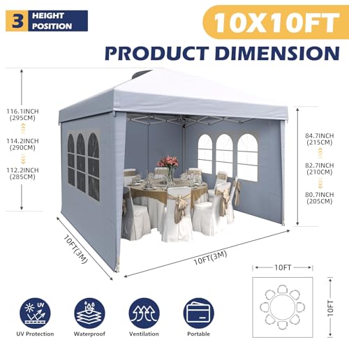 EROMMY 10x10 Heavy Duty Pop Up Canopy Tent with 4 Removable Sidewalls, Waterproof UV50+ Gazebo with Mosquito Netting, Easy Setup Instant Shelter for Backyard, Party, Wedding & Commercial Use, White - color: White, size: 10’x 10’
