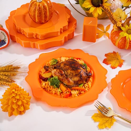 COLOSUS 100pcs orange Disposable Plastic Plate-Heavy duty plate for Party/Wedding/anniversary 50 dinner plates and 50 dessert/salad plates - color: Orange