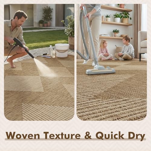MontVoo-Outdoor Rug Carpet Patio Rug 8x10 Polypropylene Indoor Outdoor Rugs for Patio Deck Balcony Porch, Textured Weave, Durable for High Traffic, Fade-Resistant, Boho Geometric Neutral Brown - color: Brown Beige, size: 7'11" x 10' (Rectangular)