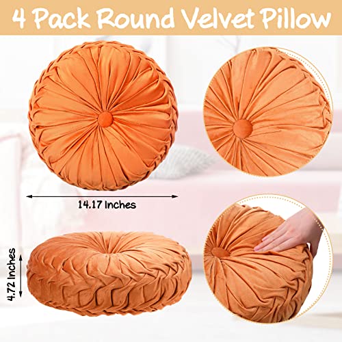 Kathfly Set of 4 Decorative Round Pleated Throw Pillows, Classy Velvet Pumpkin Round Throw Pillows, Decorative Floor Pillow for Bed Chair Home Sofa Decor, 14" Diameter(Colorful) - color: Colorful