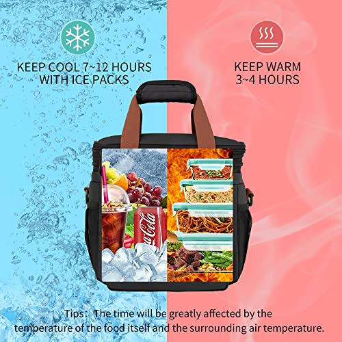 Tactical Lunch Box for Men- Large Insulated Lunch Bag-Expandable Adult Lunch Box with Adjustable Shoulder Strap-Large Lunch Tote Bag for Work Camping Fishing (Black-Leather) - color: Deep Black