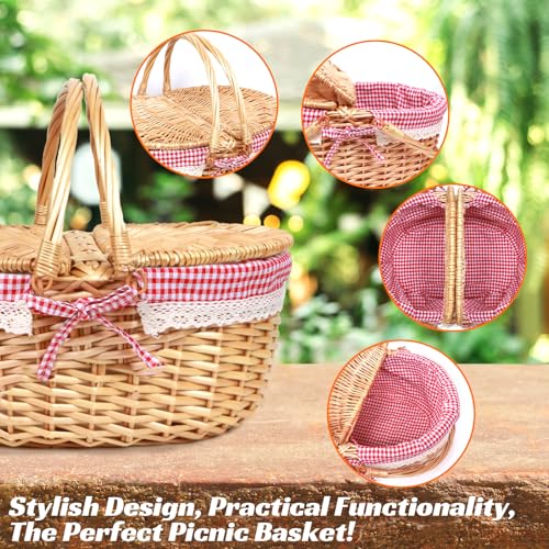 Hap Tim Wicker Picnic Basket for 2 - Unique Gifts Ideas for Couple, Engagement, Wedding, Bridal Shower, Family, Christmas, White Elephant Gifts for Adults(Y2408B-2) - style: Standard size, red cloth