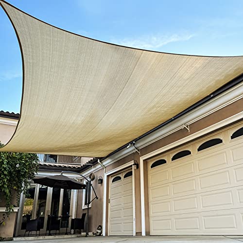 Rectangle Sun Shade Sail Canopy, 8' x 10' Patio Shade Cloth Outdoor Cover - Sunshade Fabric Awning Shelter for Pergola Backyard Garden Carport (Sand) - color: Sand, size: 8' x 10' Rectangle