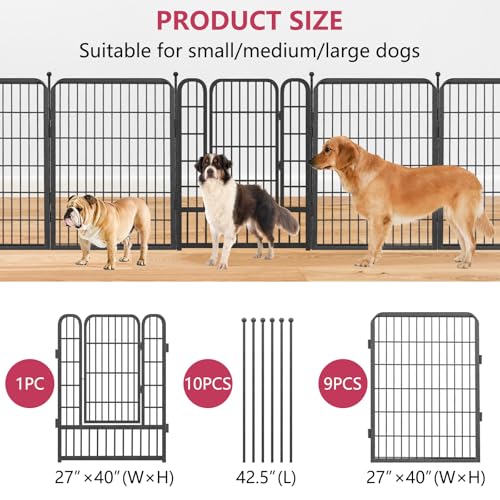 Dog Playpen 40" Height 10 Panels Puppy Playpen Indoor Portable Pet Fence Outdoor for Yard Indoor Dog Pen for Medium/Small Animals, Heavy Duty Pet Pen for RV, Camping, Yard - color: Black-23ft, size: 40 Inch
