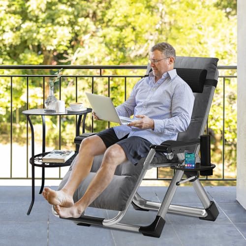 Slsy Zero Gravity Chair, Reclining Lounge Chair with Removable Cushion & Tray for Indoor and Outdoor, Patio Recliner Folding Reclining Chair - color: Linen Gray, style: Zero Gravity Chair