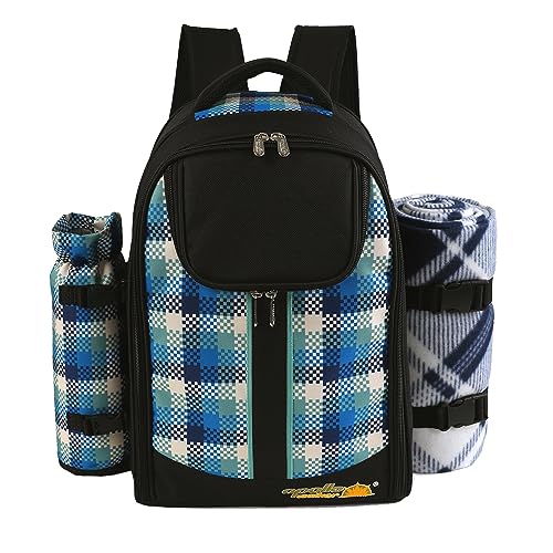 apollo walker Picnic Backpack Bag for 2 Person with Cooler Compartment, Detachable Bottle/Wine Holder, Fleece Blanket, Plates and Cutlery Set - color: Black1, size: 2 Person