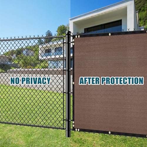 UIRWAY Privacy Screen Fence 4ft x 50ft Brown, Heavy Duty 170GSM 90% Blockage Chain Link Fence Privacy Screen, UV Resistant Outdoor Windscreen Shade Net for Backyard Garden Patio Yard with Cable Ties - color: Brown, size: 4' x 50'