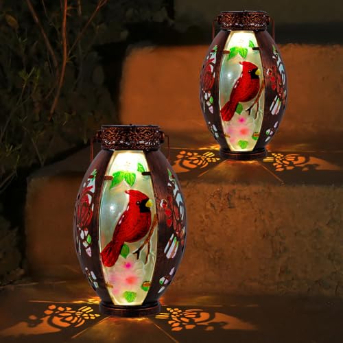 Starsoul 2 PC Cardinal Outdoor Solar Lantern Cardinal Solar Light Waterproof Tabletop Lamp with Hollowed-Out Design for Yard Patio Garden Pathway - color: Cardinal-2 PC