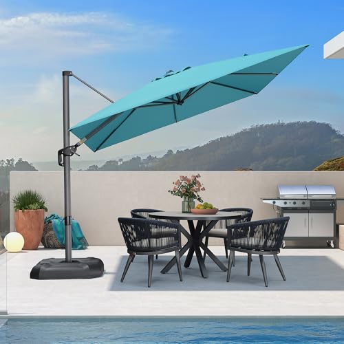 PURPLE LEAF 9 Feet Patio Umbrella Outdoor Cantilever Square Umbrella Aluminum Offset Umbrella with 360-degree Rotation for Garden Deck Pool Patio, Turquoise Blue - color: Turquoise Blue, size: 9' X 9', style: Standard