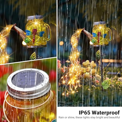SRNPMIU Solar Watering Can Light, Yard Outdoor Decor Lights, IP65 Waterproof, Hanging Dragonfly Garden Light, Outside Garden Flower Bed Decor, Women Gift, Birthday Gifts - color: Yellow-Dragonfly