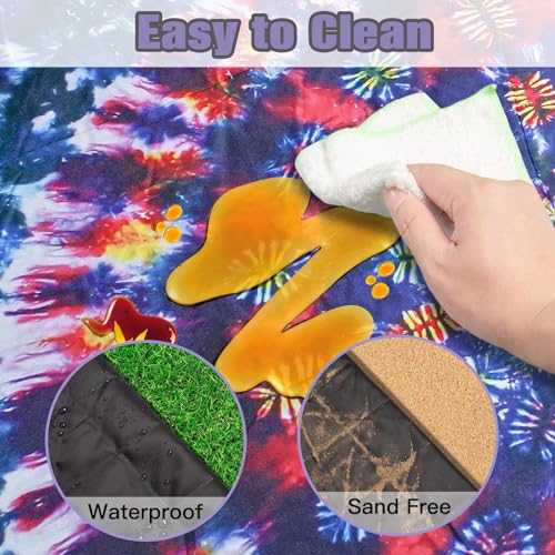 Picnic Blankets Waterproof Large, 80"x 60" Outdoor Beach Blanket Sandproof Foldable Lightweight Portable 3-Layer Camping Mat for Parks,Hiking,Travel,Music Festival,Concerts(Tie-dye) - color: Blue Tie Dye, size: 5' x 6'8" (Rectangular)