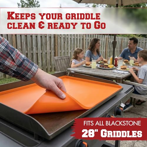 KITCHEN PERFECTION 28" Premium Silicone Griddle Cover Mat for Blackstone Griddle 28 Inch - Hermetic Protection from Rust & Debris All Year, Fits All Blackstone 28 Inch Models - Food Grade Silicone - color: Orange 28 inch (Not XL)