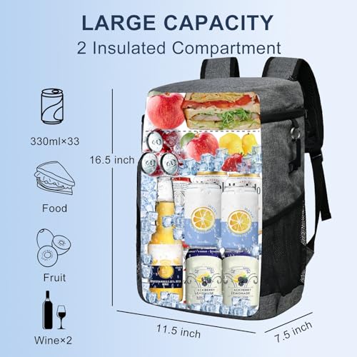 33 Cans Insulated Backpack Cooler - Leakproof Waterproof Lightweight Soft Coolers Bag for Camping Picnic Hiking Beach and Lunchbox Backpacks Bags-Leak Proof Ice Chest Back Pack - color: Gray