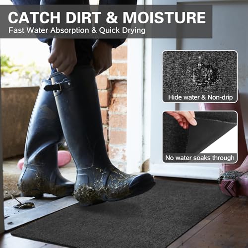 Front Door Mat Indoor and Outdoor, Non-Slip Low Profile Doormat 60"x35", Thin Yet Super Water, Quick-Drying, Dirt Resistant,No Shedding Doormats for Entrances, Garage, Pets,Hotel,Office - color: Grey, size: 2'11" x 5' (Rectangular)