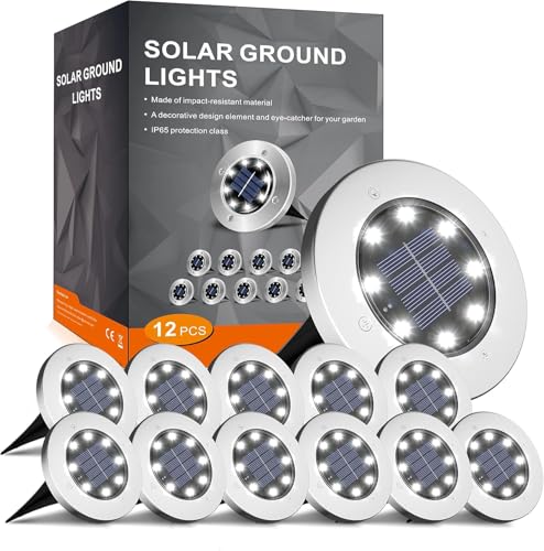 INCX 4.6 inch Solar Lights Outdoor Waterproof,12 Pack Solar Lights for Outside, Solar Garden Lights Landscape Lighting for Patio Pathway Lawn Yard Deck Driveway Walkway, Cold White - color: Cold, size: 12 Pack