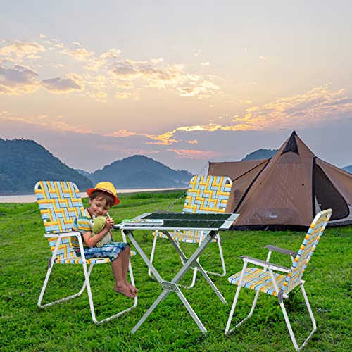 VINGLI Patio Lawn Webbed Folding Chairs Set of 2, Outdoor Beach Chair Portable Dining Chair for Outdoor Yard, Garden (Yellow, Classic) - color: Yellow, size: Regular Size