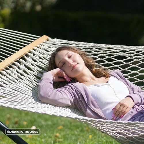 ANOW Rope Hammock Double Hammock with Hardwood Spreader Bar and Carrying Bag, 450 LBS Weight Capacity for Two Person, Natural - color: Natural, size: Without Stand