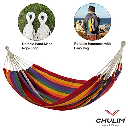 CHULIM Brazilian Double Hammock with Tree Straps,Extra Large 240x160cm,2 Persons Hammock for Backyard Patio Outdoor and Indoor,450lbs Weight Capacity,Soft Woven Cotton Fabric - color: Red Stripe