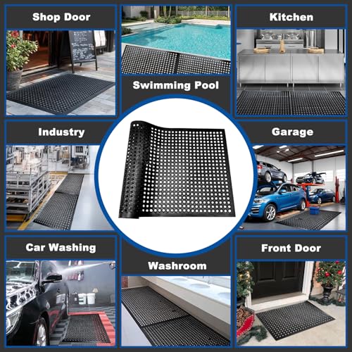 35"X24" Outdoor Rubber Floor Mats Non-Slip Restaurant Mat Commercial Kitchen Heavy Duty Mat Drainage Mats for Garage Garden Indoor Outside Industral Pool Entrance Bar Wet Area - size: 2' x 2'11" (Rectangular)