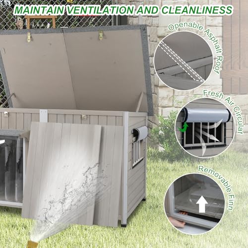 Gowoodhut Big Dog House Outdoor Dog Houses for Large Dogs Outside with Adjustable Vent Window, Removable Floor, Easy Assembly for Medium to Large Dogs(55" L x 29" W x 35" H) - size: 55" L x 33" W x 35" H