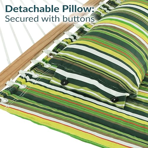Sunnydaze Quilted Double Hammock for Outside with Spreader Bars and Pillow - 450 lb Capacity, 74x55 Inch Bed, UV Resistant, Quick Dry - Chains Included, Stand Sold Separately - Melon Stripe - color: Melon Stripe
