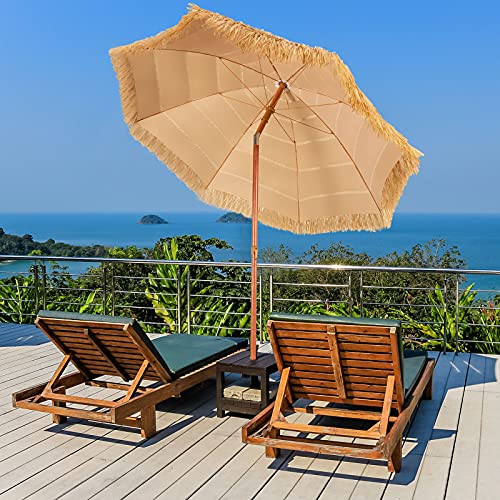 Tangkula 6.5Ft Tiki Patio Umbrella, Hawaiian Style Outdoor PE Grass Umbrella with Tilt Adjustment, 8 Ribs, Portable Thatched Beach Umbrella for Garden, Yard, Poolside - color: Natural, size: 6.5Ft